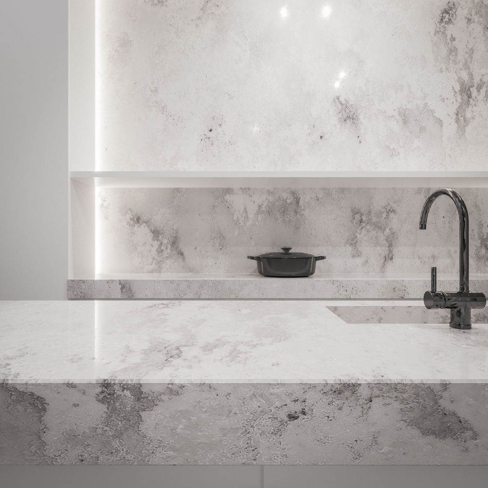 blat kuchenny z szarego konglomeratu matowego Ambiente Light Technistone