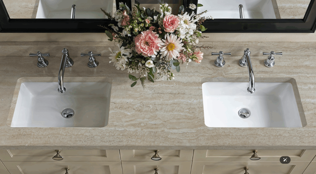 a flower arrangement on a counter top