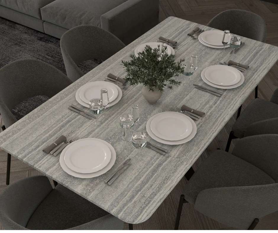 Stół z konglomeratu Siquartz Travertino Grey