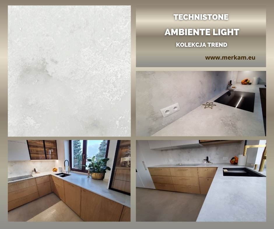 Kolekcje Technistone w Łodzi – wzory i kolory 2026 Ambiente Light Kolekcja Trend. Realizacja blatów kuchennych na wymiar. szary betonowy matowy kolor. powierzchnia matowa