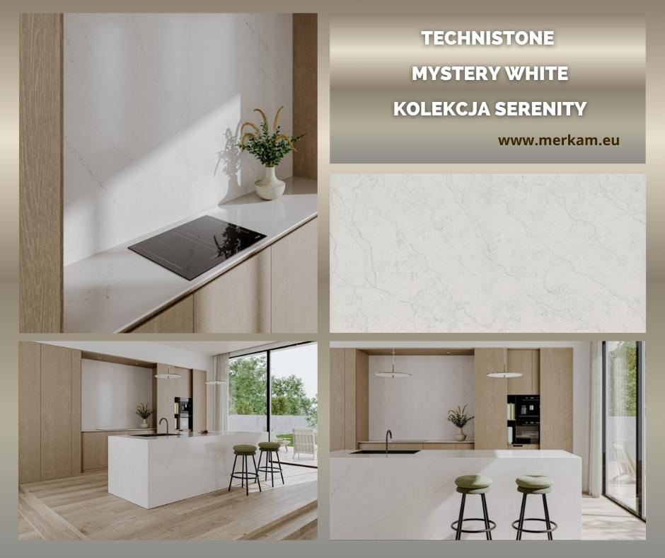 Kolekcje Technistone w Łodzi – wzory i kolory 2026 Mystery White Kolekcja Serenity. Luksusowe i nowoczesne blaty z konglomeratu kwarcowego na wymiar