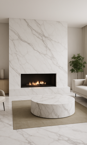 Biały marmur Statuario White do salonu.