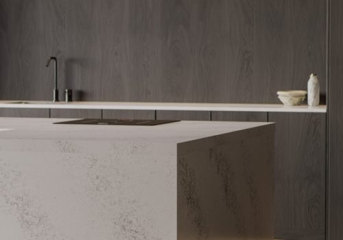 jasny blat kuchenny z konglomeratu Pearl Alba Technistone / Merkam